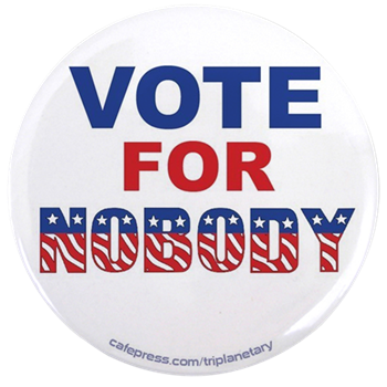 Red, white, and blue image of the NEW Vote For Nobody button
